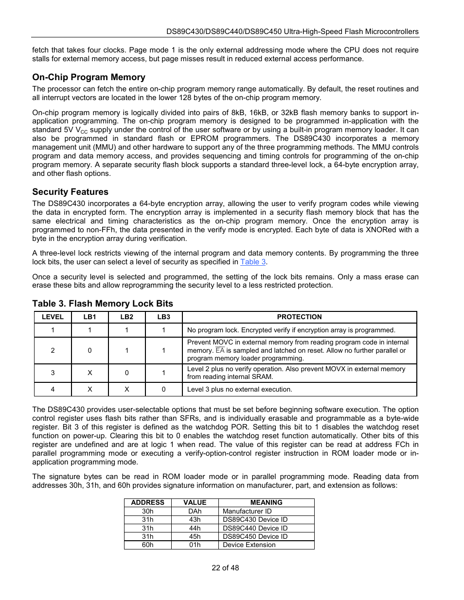 Security features | Rainbow Electronics DS89C450 User Manual | Page 22 / 48