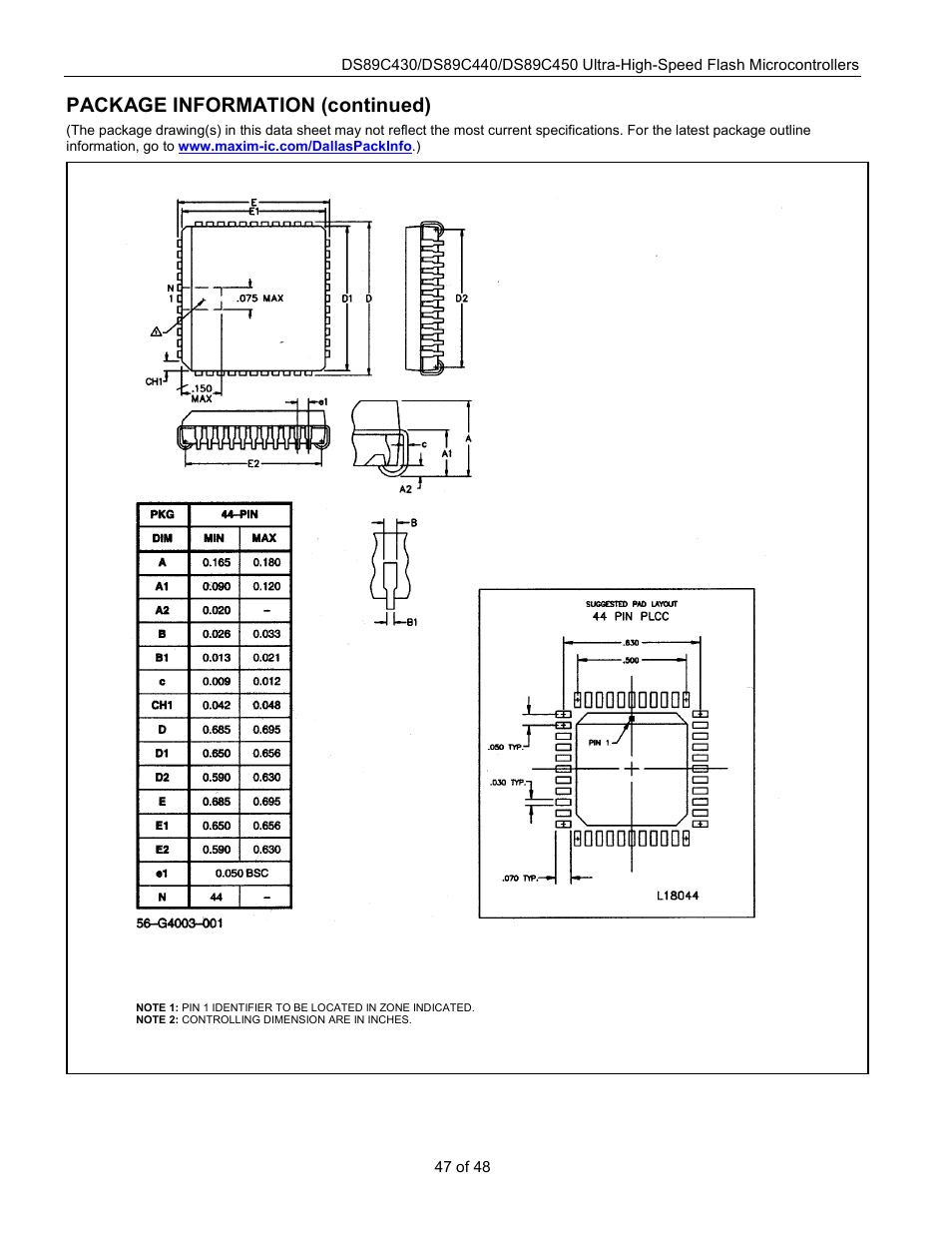 Package information (continued) | Rainbow Electronics DS89C450 User Manual | Page 47 / 48