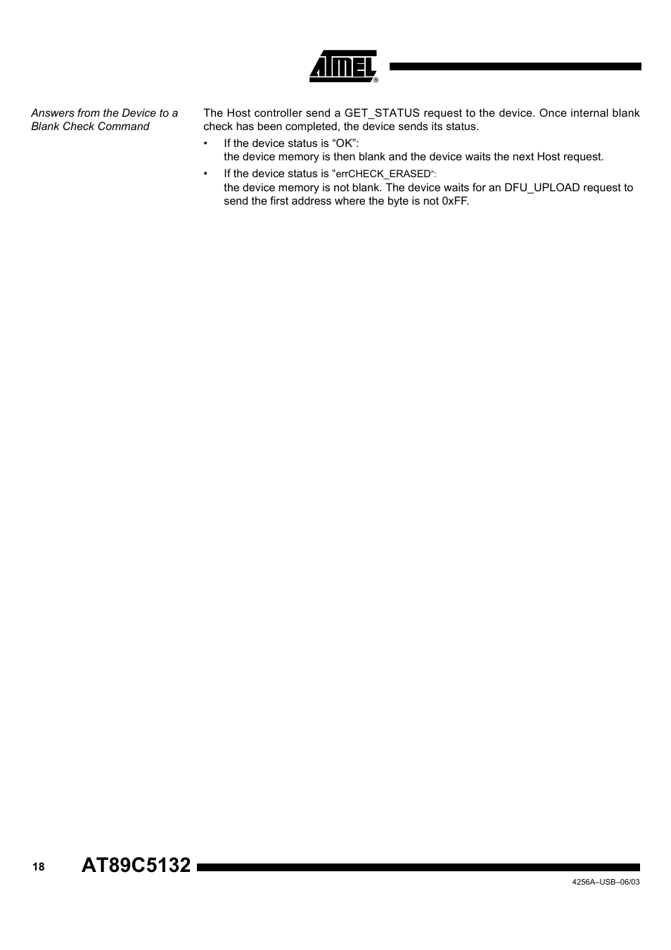 Answers from the device to a blank check command | Rainbow Electronics AT89C5132 User Manual | Page 18 / 31