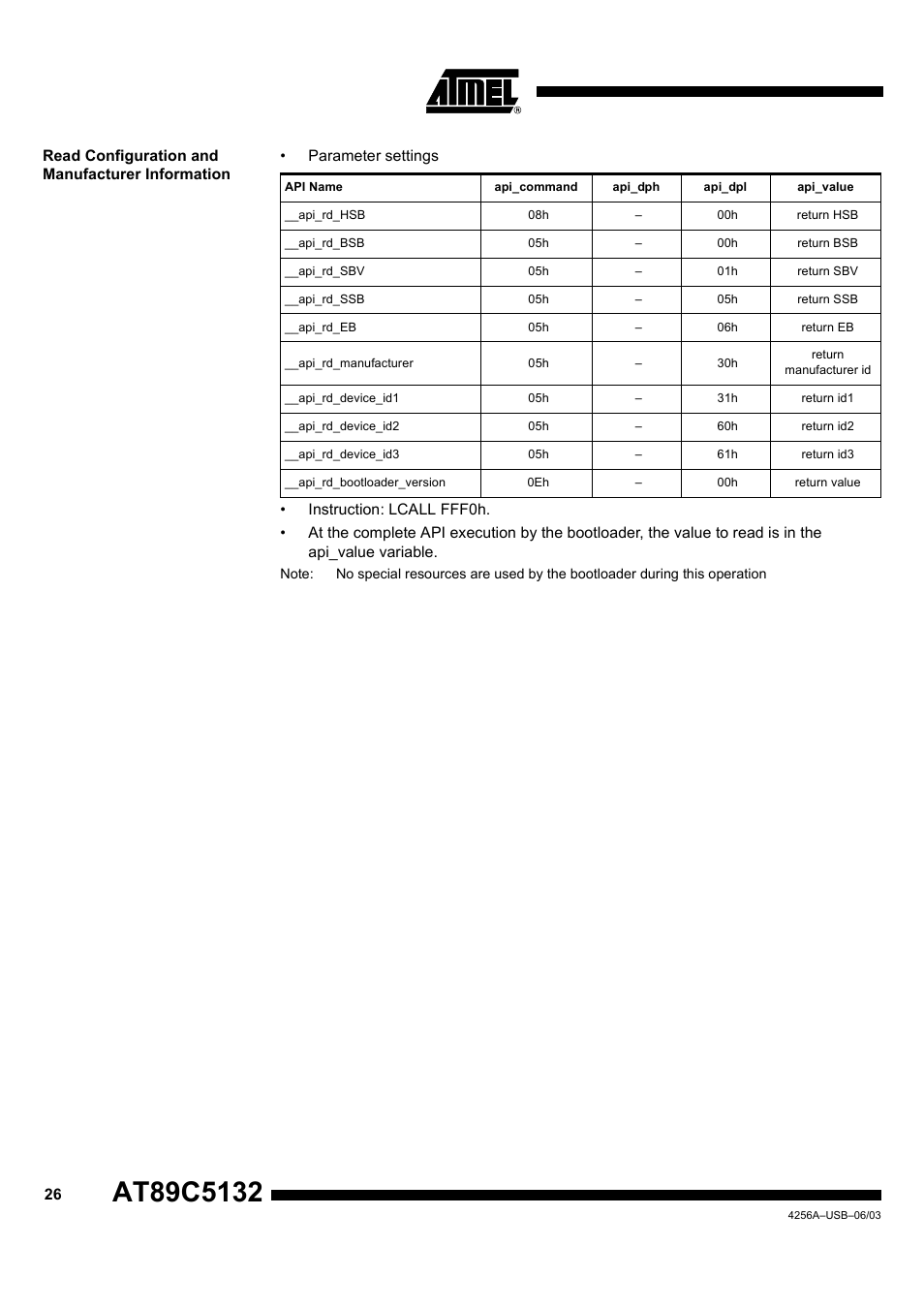 Read configuration and manufacturer information | Rainbow Electronics AT89C5132 User Manual | Page 26 / 31