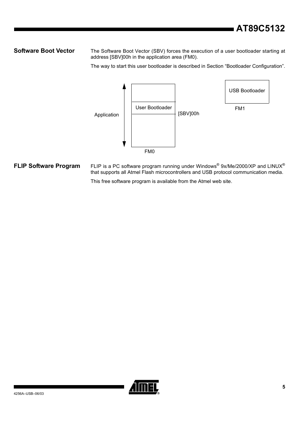 Software boot vector, Flip software program | Rainbow Electronics AT89C5132 User Manual | Page 5 / 31