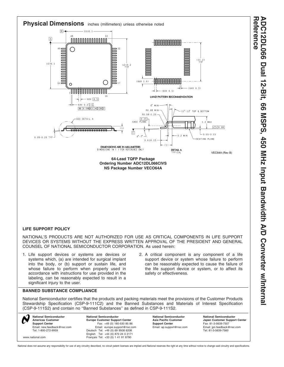 Physical dimensions | Rainbow Electronics ADC12DL066 User Manual | Page 23 / 23