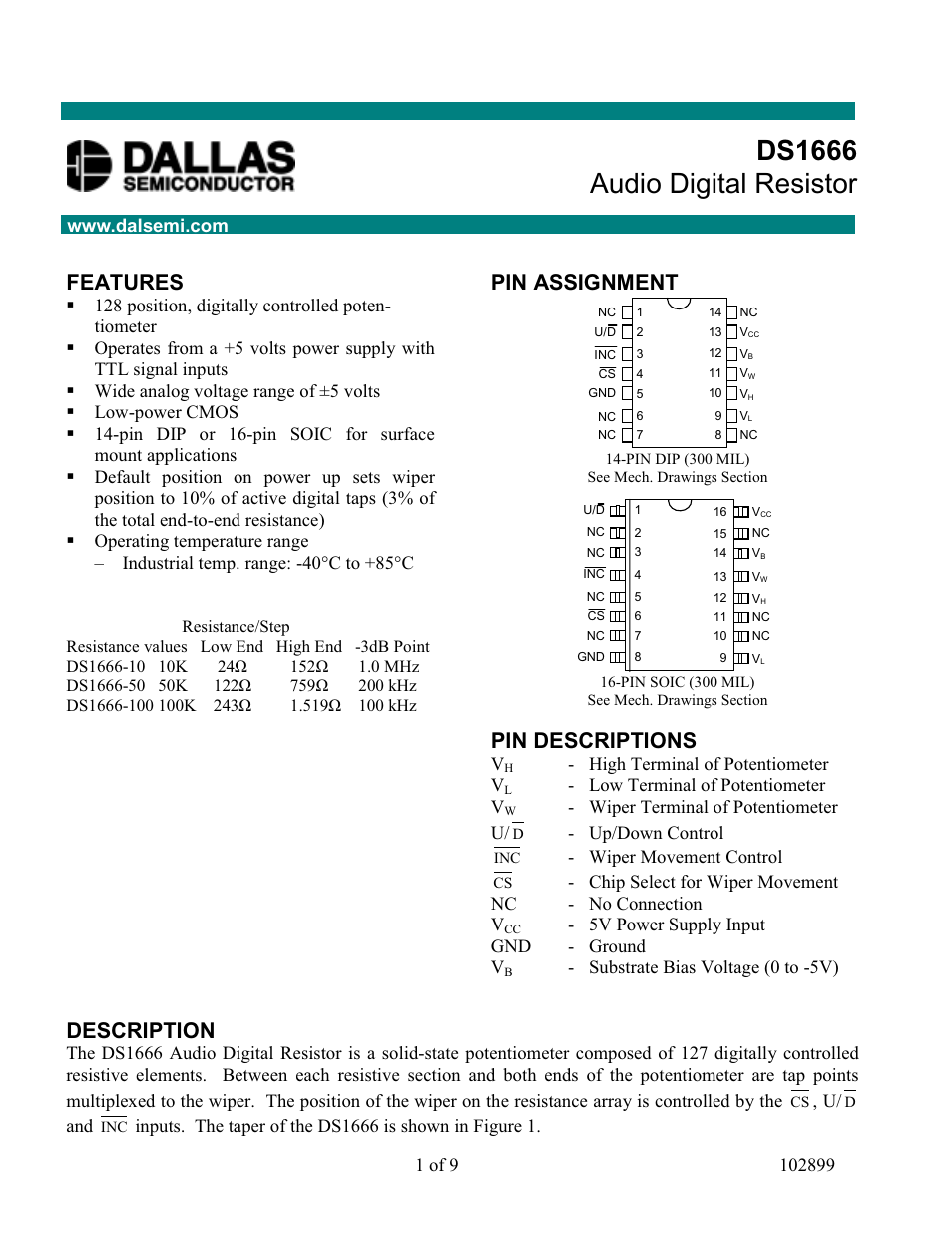 Rainbow Electronics DS1666S User Manual | 9 pages