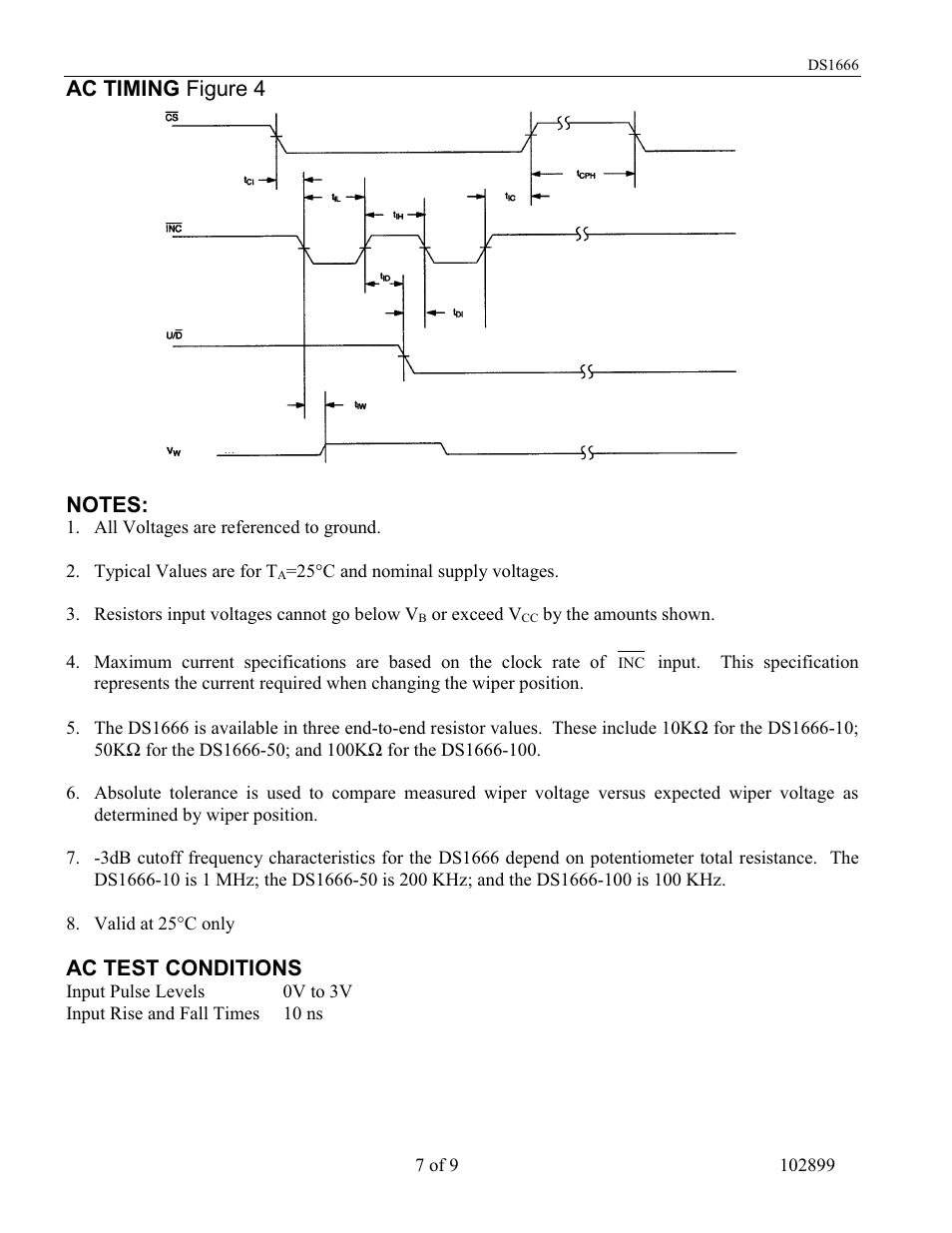 Ac test conditions | Rainbow Electronics DS1666S User Manual | Page 7 / 9