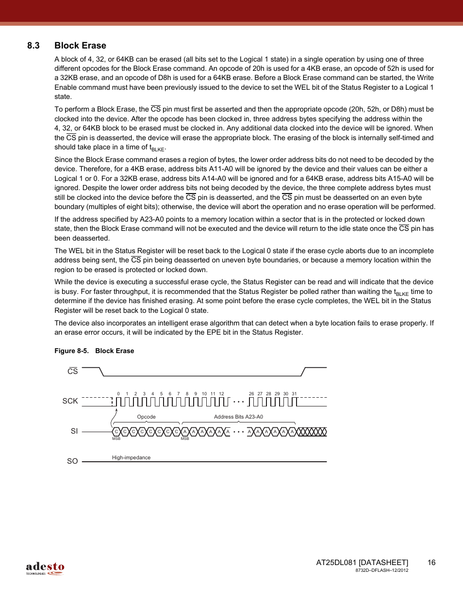3 block erase, Sck cs si so | Rainbow Electronics AT25DL081 User Manual | Page 16 / 58