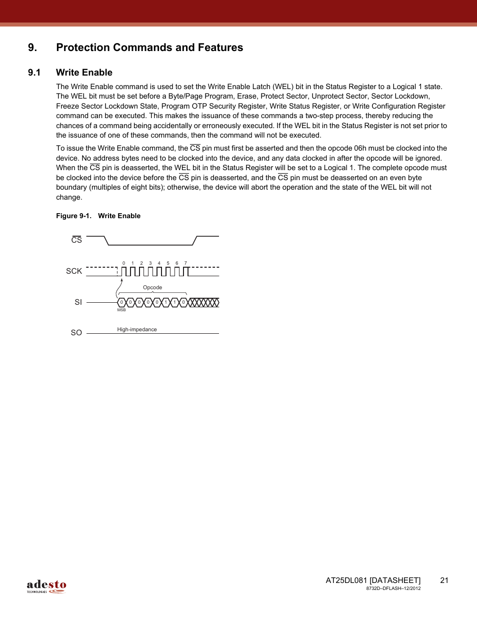 Protection commands and features, 1 write enable | Rainbow Electronics AT25DL081 User Manual | Page 21 / 58