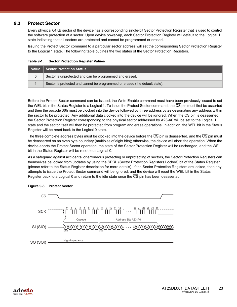 3 protect sector, Sck cs si (sio) so (soi) | Rainbow Electronics AT25DL081 User Manual | Page 23 / 58