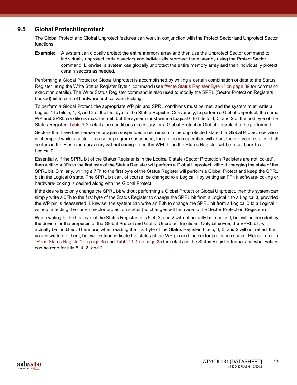 5 global protect/unprotect | Rainbow Electronics AT25DL081 User Manual | Page 25 / 58