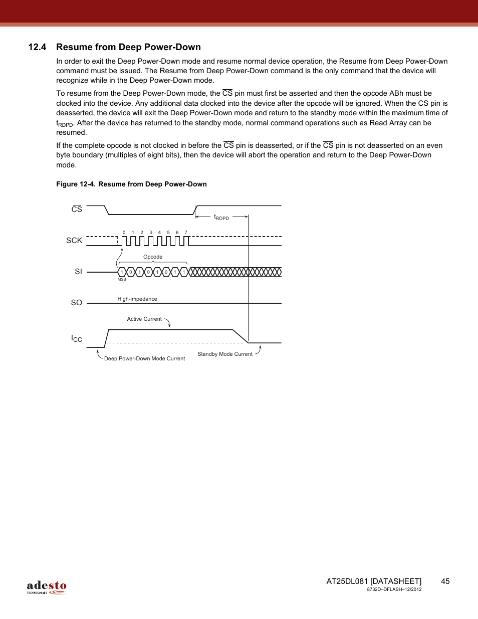 4 resume from deep power-down, Sck cs si so | Rainbow Electronics AT25DL081 User Manual | Page 45 / 58
