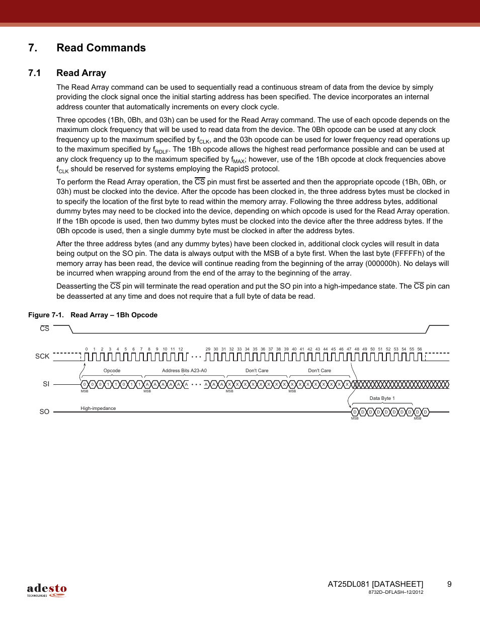 Read commands, 1 read array, Sck cs si so | Rainbow Electronics AT25DL081 User Manual | Page 9 / 58