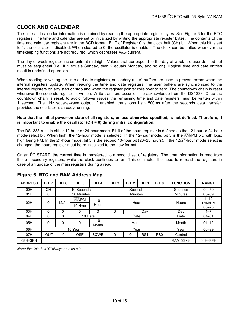 Clock and calendar, Figure 6. rtc and ram address map | Rainbow Electronics DS1338 User Manual | Page 10 / 15