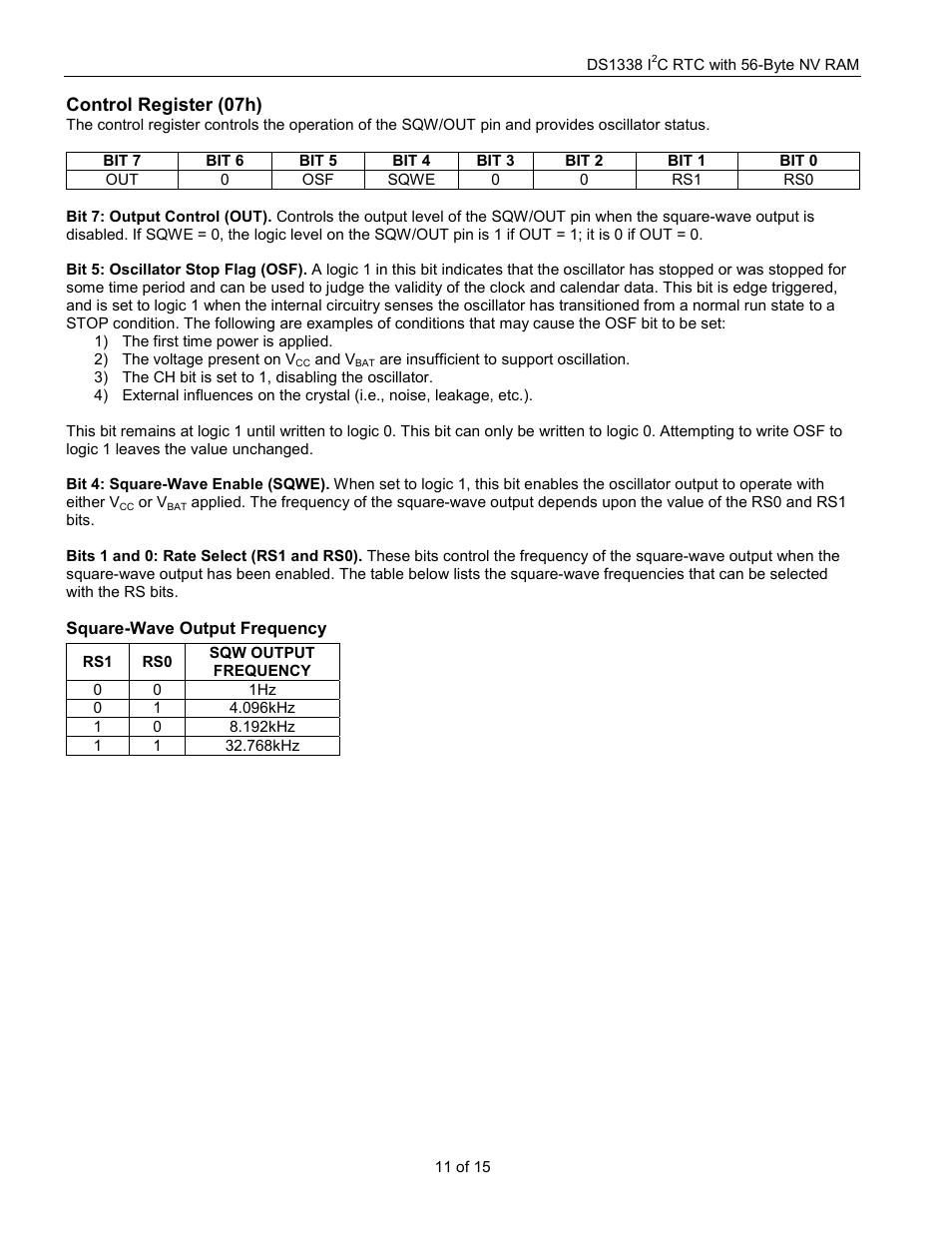Control register (07h) | Rainbow Electronics DS1338 User Manual | Page 11 / 15