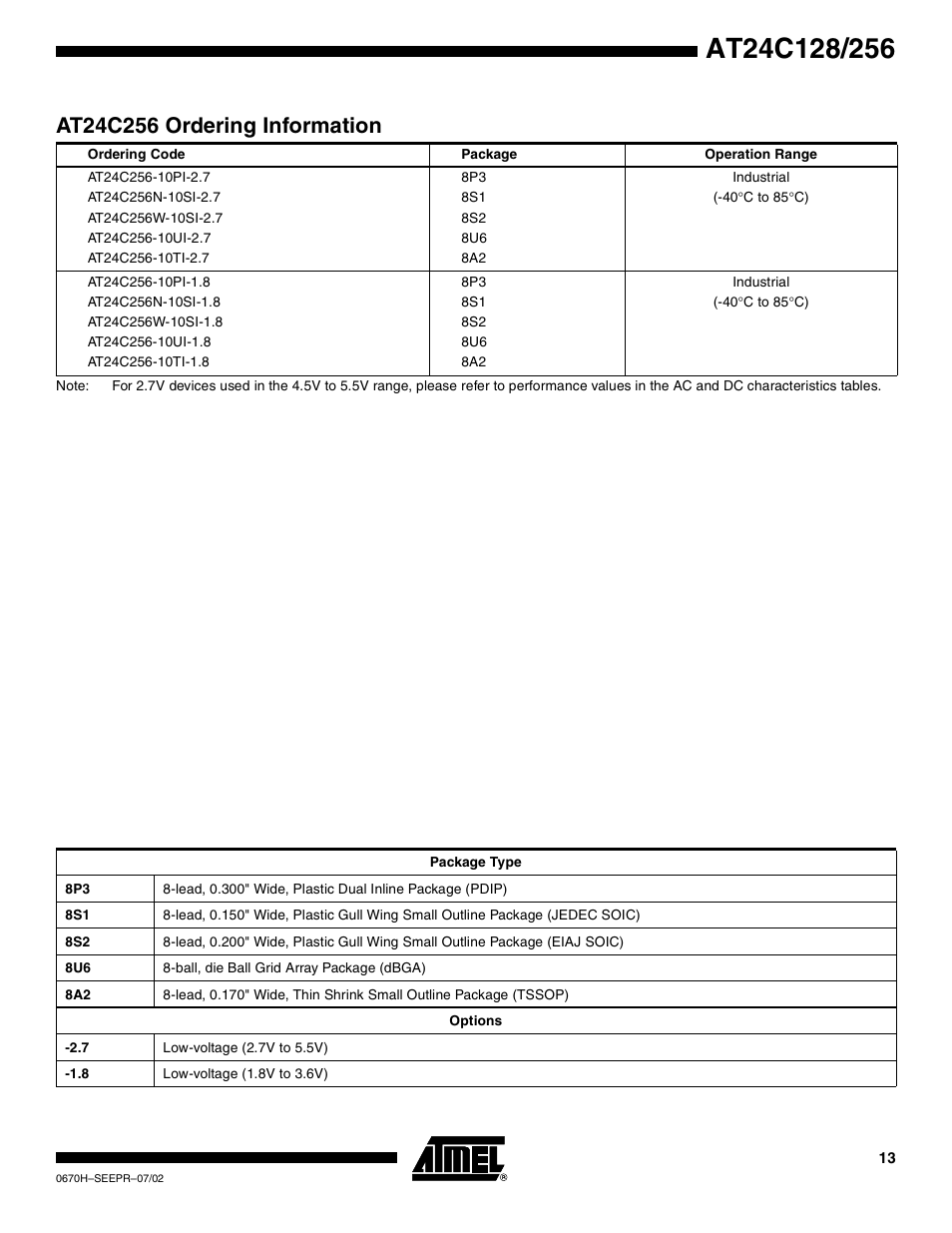 At24c256 ordering information | Rainbow Electronics AT24C128 User Manual | Page 13 / 21