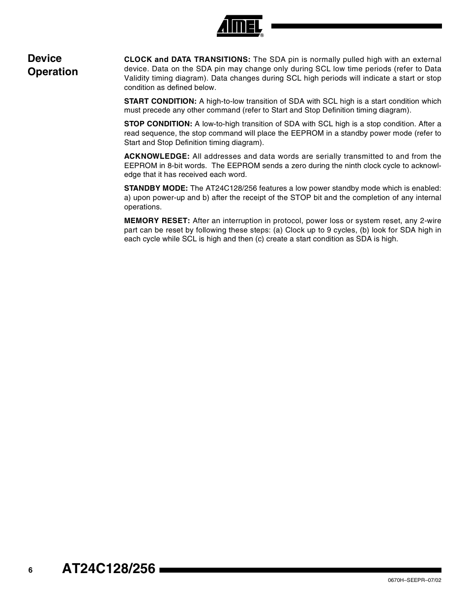 Device operation | Rainbow Electronics AT24C128 User Manual | Page 6 / 21