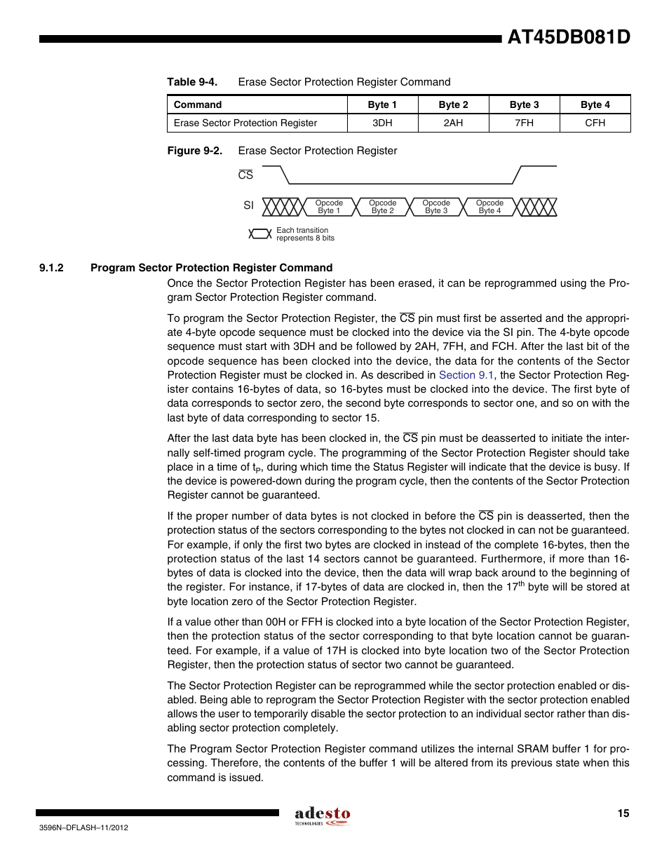 2 program sector protection register command | Rainbow Electronics AT45DB081D User Manual | Page 15 / 53