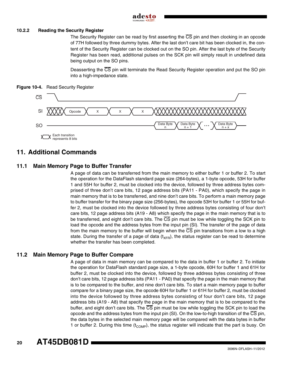 2 reading the security register, Additional commands | Rainbow Electronics AT45DB081D User Manual | Page 20 / 53