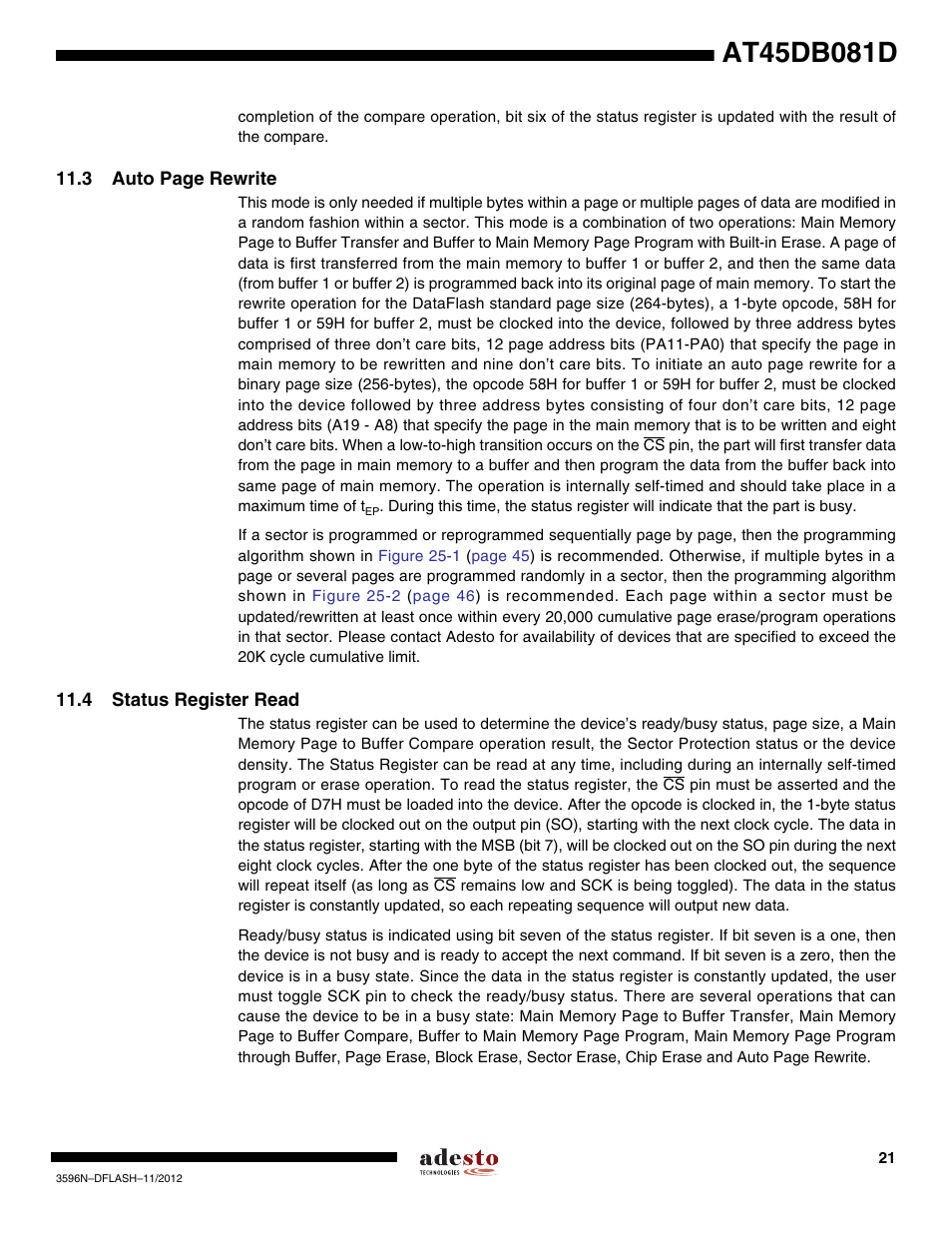 4 status register read | Rainbow Electronics AT45DB081D User Manual | Page 21 / 53