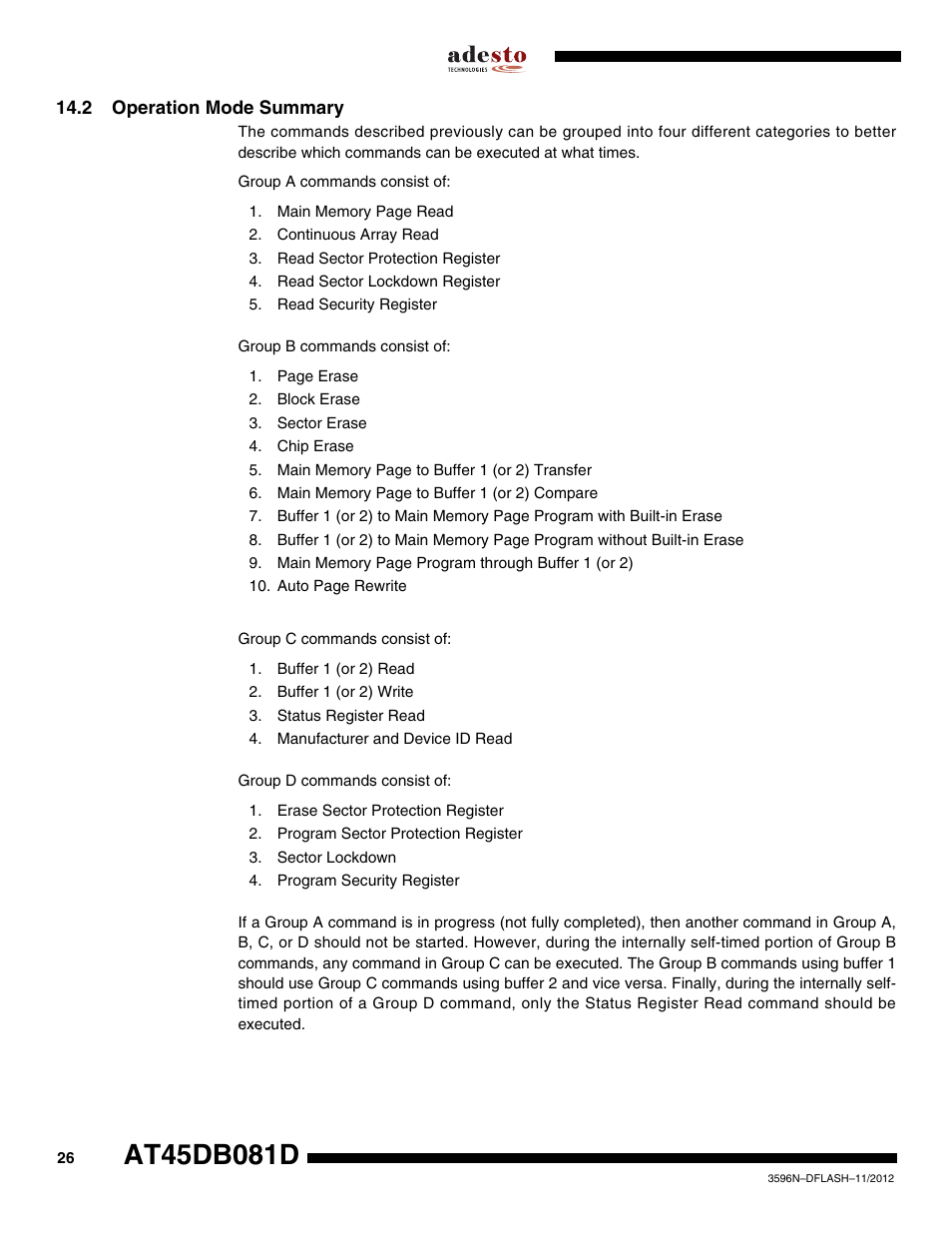 2 operation mode summary | Rainbow Electronics AT45DB081D User Manual | Page 26 / 53