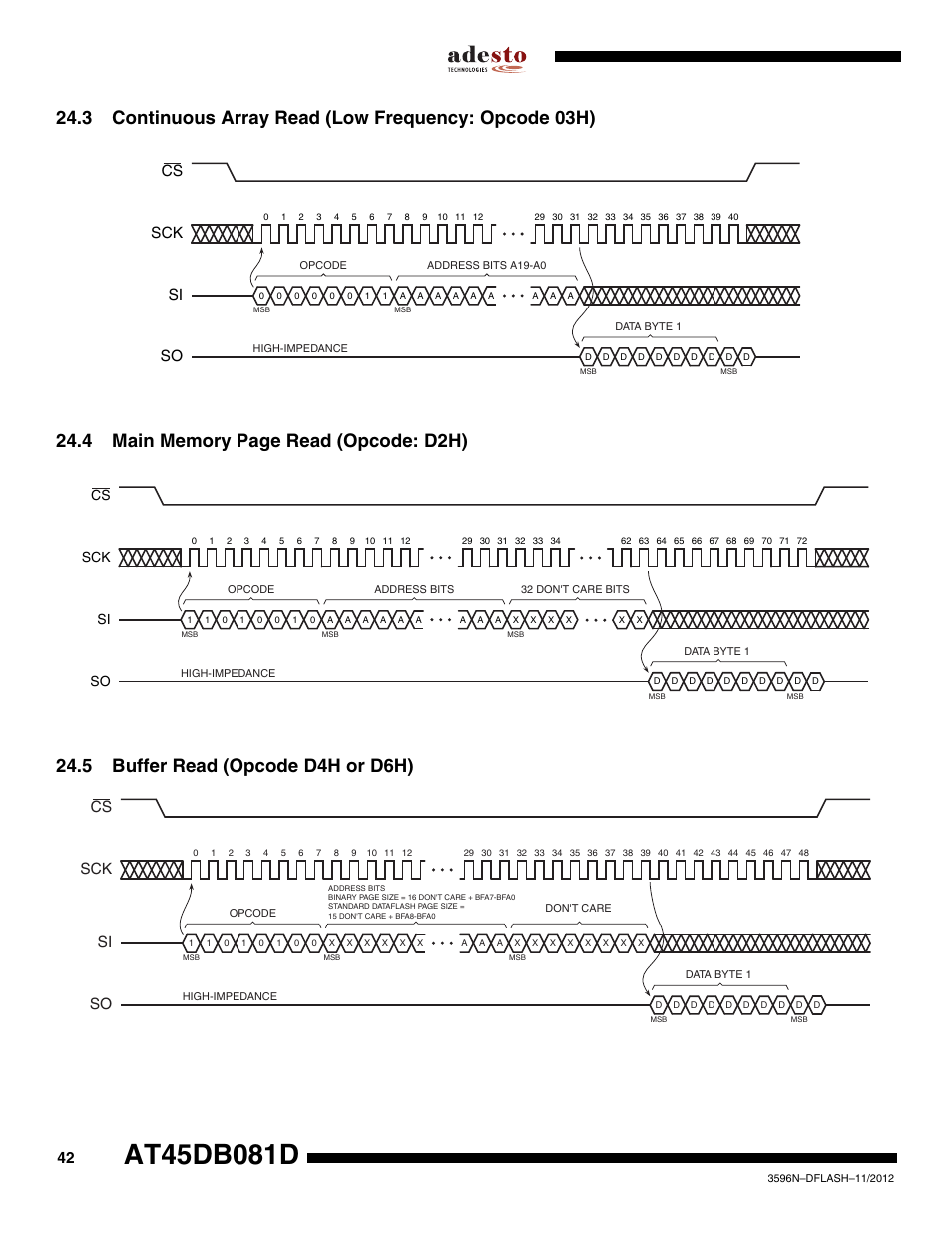 5 buffer read (opcode d4h or d6h), Sck cs si so | Rainbow Electronics AT45DB081D User Manual | Page 42 / 53