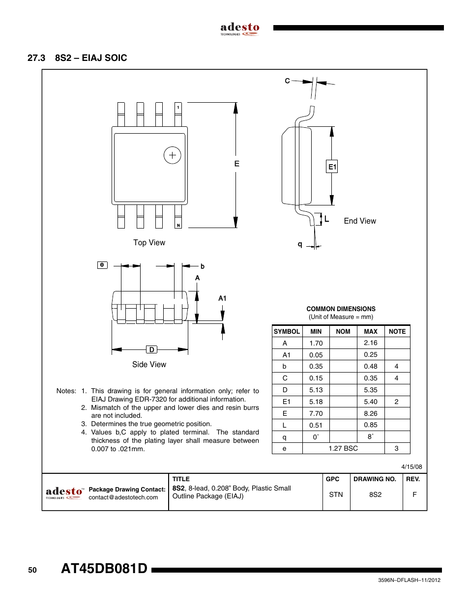 3 8s2 – eiaj soic | Rainbow Electronics AT45DB081D User Manual | Page 50 / 53