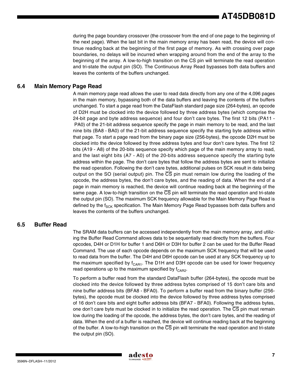 5 buffer read | Rainbow Electronics AT45DB081D User Manual | Page 7 / 53