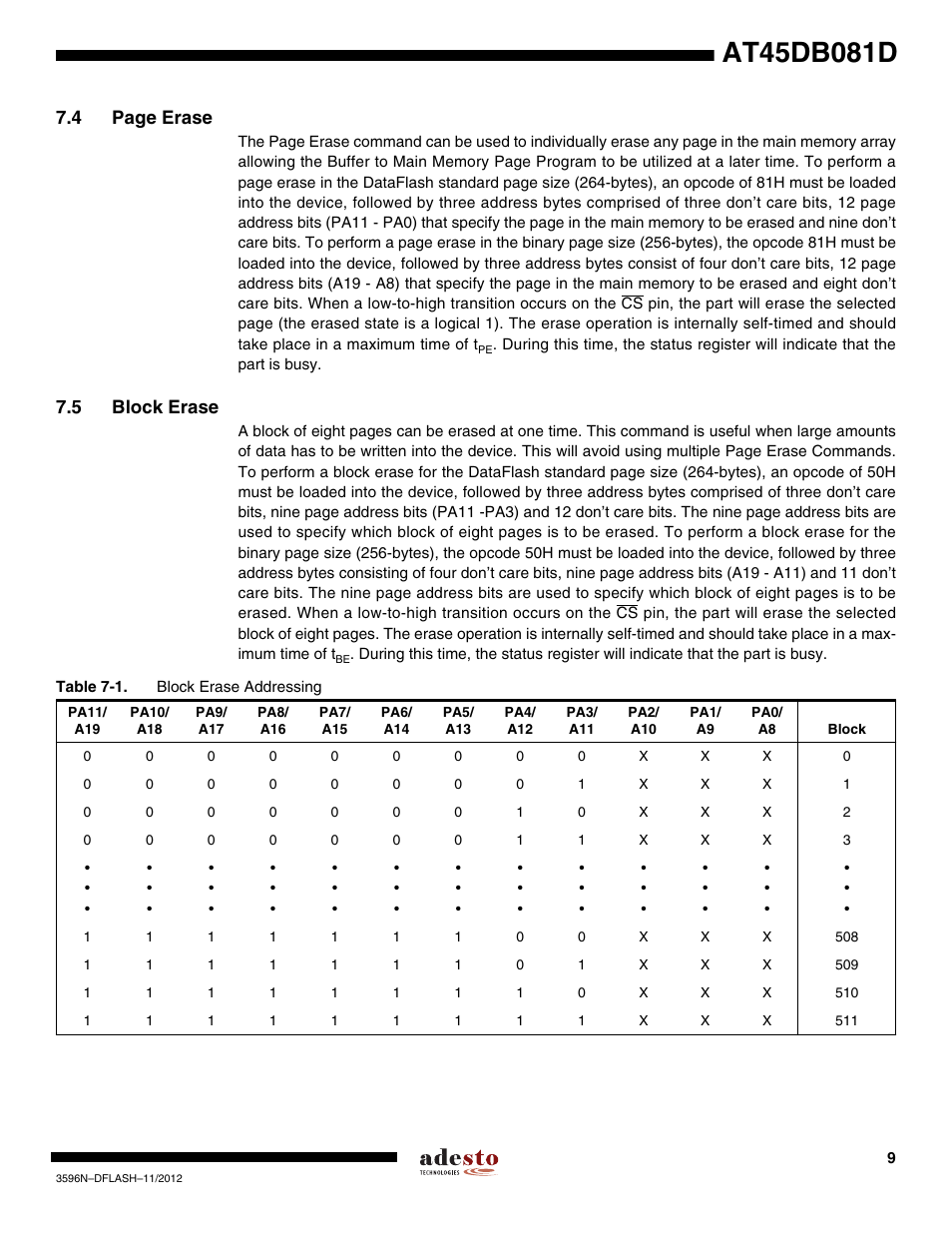 5 block erase, 4 page erase | Rainbow Electronics AT45DB081D User Manual | Page 9 / 53