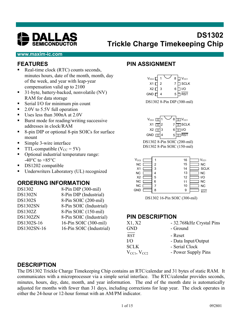 Rainbow Electronics DS1302 User Manual | 15 pages