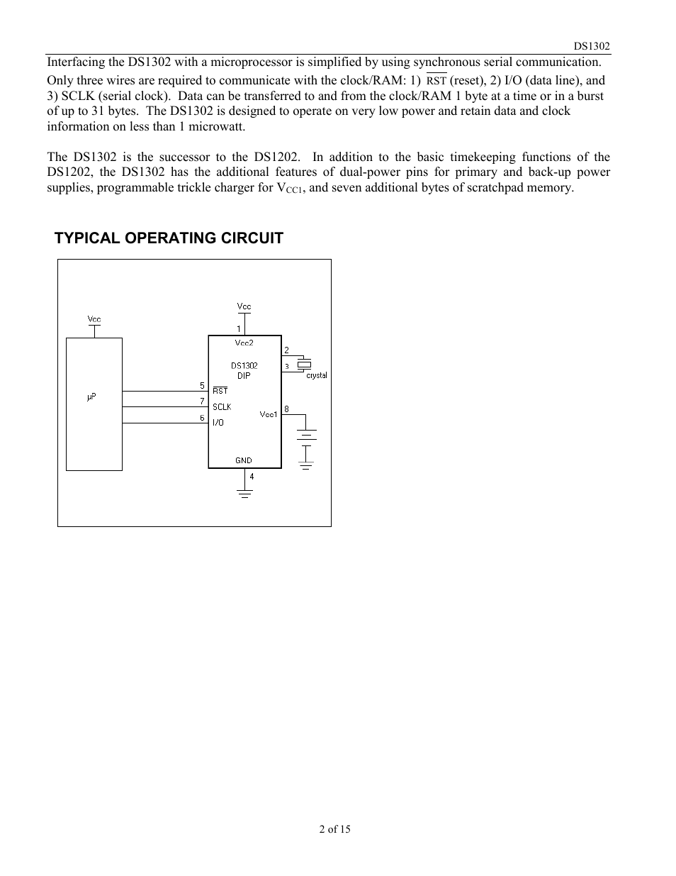 Typical operating circuit | Rainbow Electronics DS1302 User Manual | Page 2 / 15
