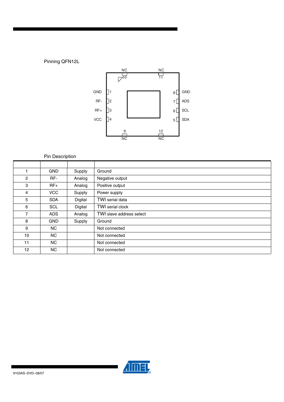 Atr1841 [preliminary, Pin configuration | Rainbow Electronics ATR1841 User Manual | Page 3 / 8