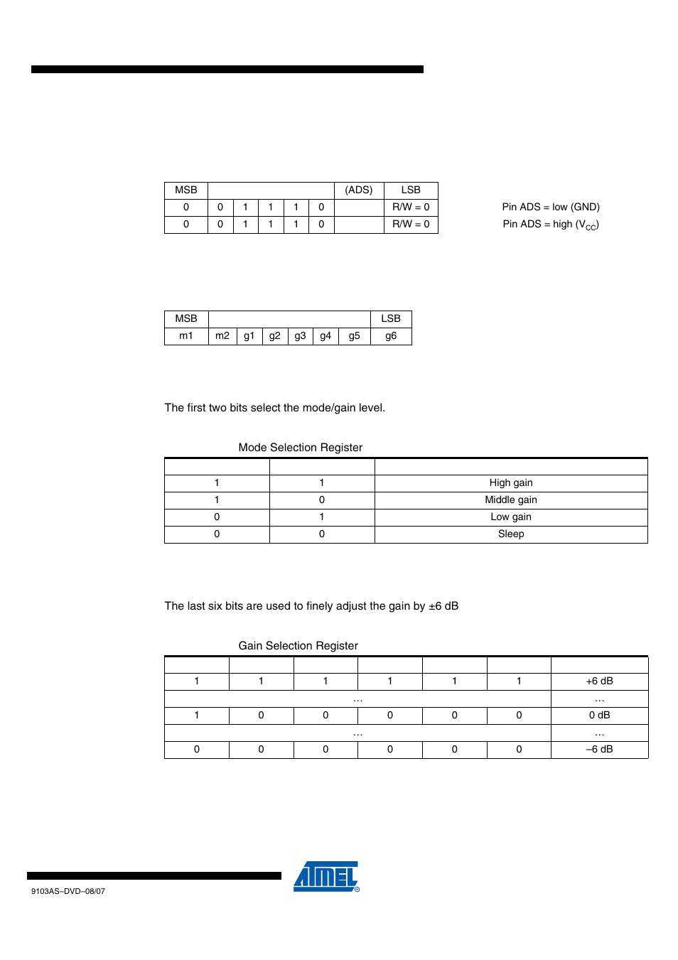 Atr1841 [preliminary, Two-wire interface (twi), 4 gain setting | Rainbow Electronics ATR1841 User Manual | Page 5 / 8