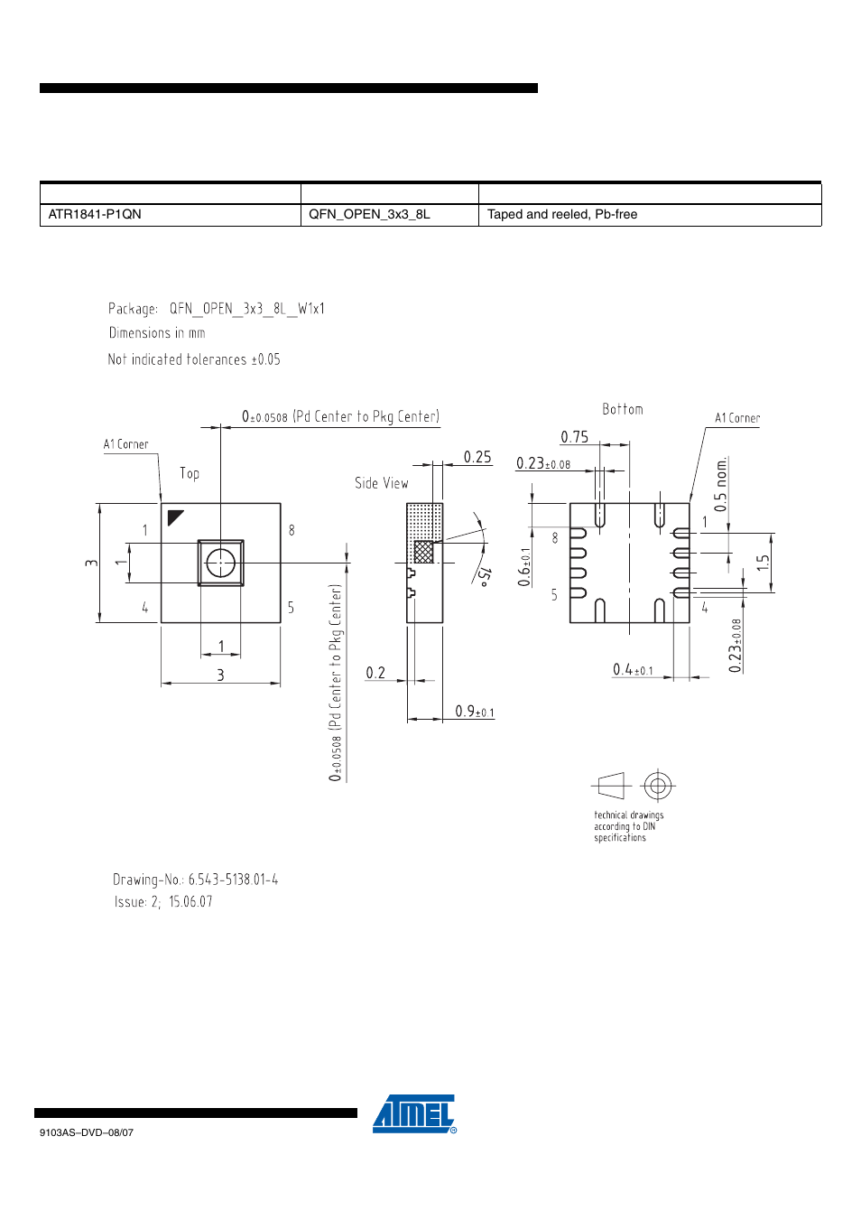 Atr1841 [preliminary, Package information 9. ordering information | Rainbow Electronics ATR1841 User Manual | Page 7 / 8