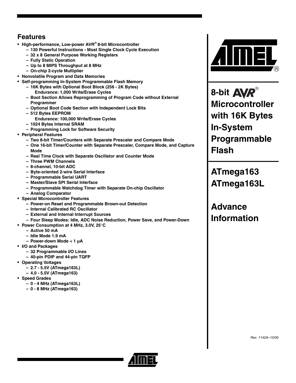 Rainbow Electronics ATmega163L User Manual | 156 pages
