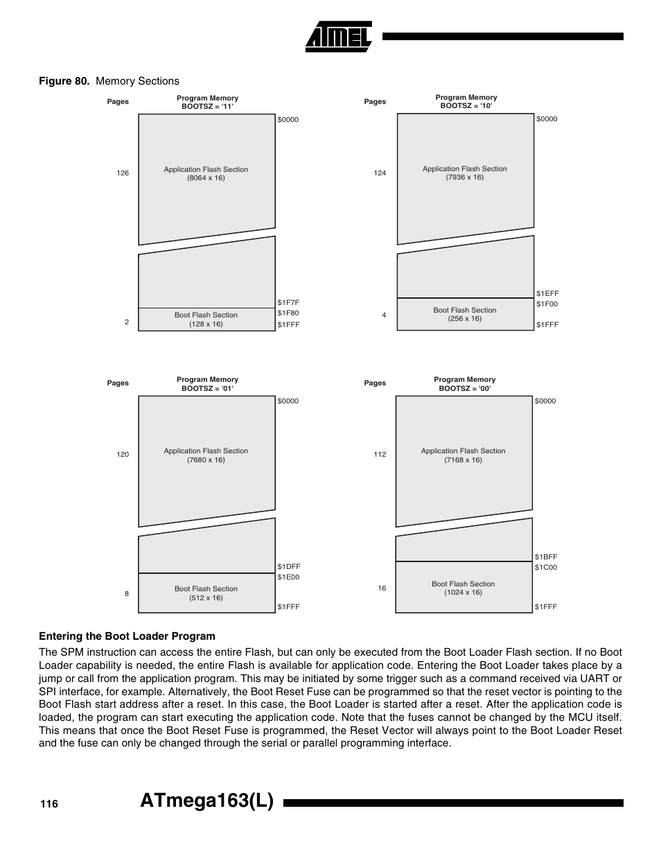 Entering the boot loader program, Atmega163(l) | Rainbow Electronics ATmega163L User Manual | Page 116 / 156