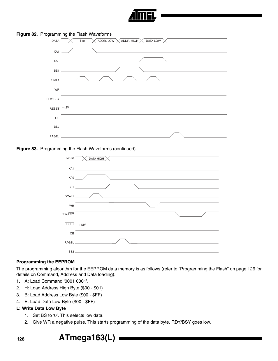 Programming the eeprom, Atmega163(l) | Rainbow Electronics ATmega163L User Manual | Page 128 / 156