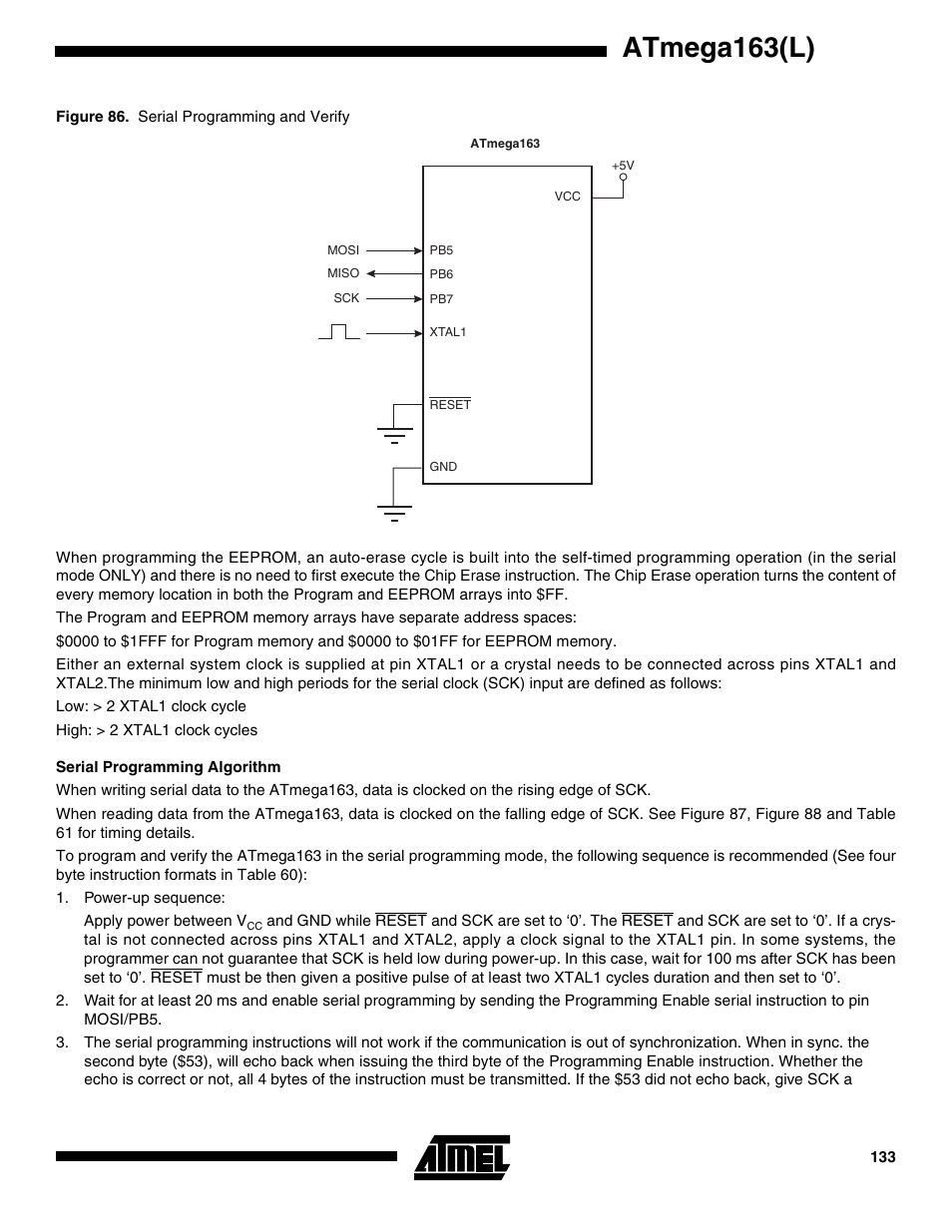 Serial programming algorithm, Atmega163(l) | Rainbow Electronics ATmega163L User Manual | Page 133 / 156