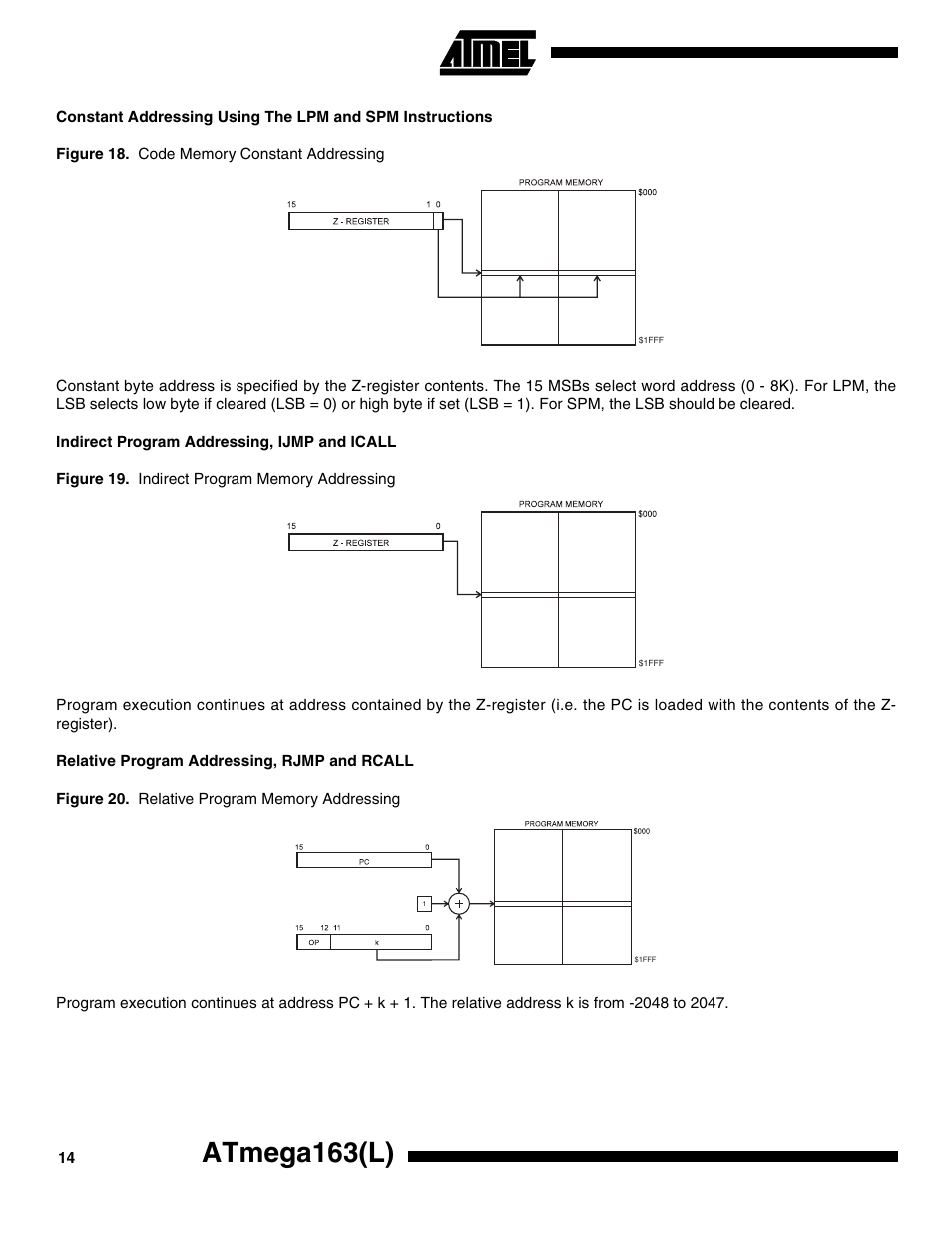 Indirect program addressing, ijmp and icall, Relative program addressing, rjmp and rcall, Atmega163(l) | Rainbow Electronics ATmega163L User Manual | Page 14 / 156