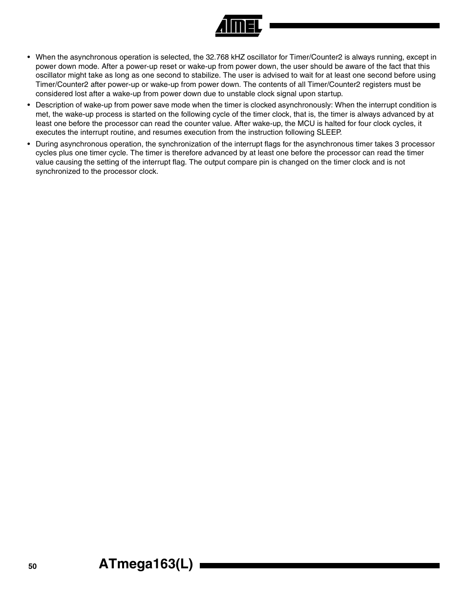 Atmega163(l) | Rainbow Electronics ATmega163L User Manual | Page 50 / 156