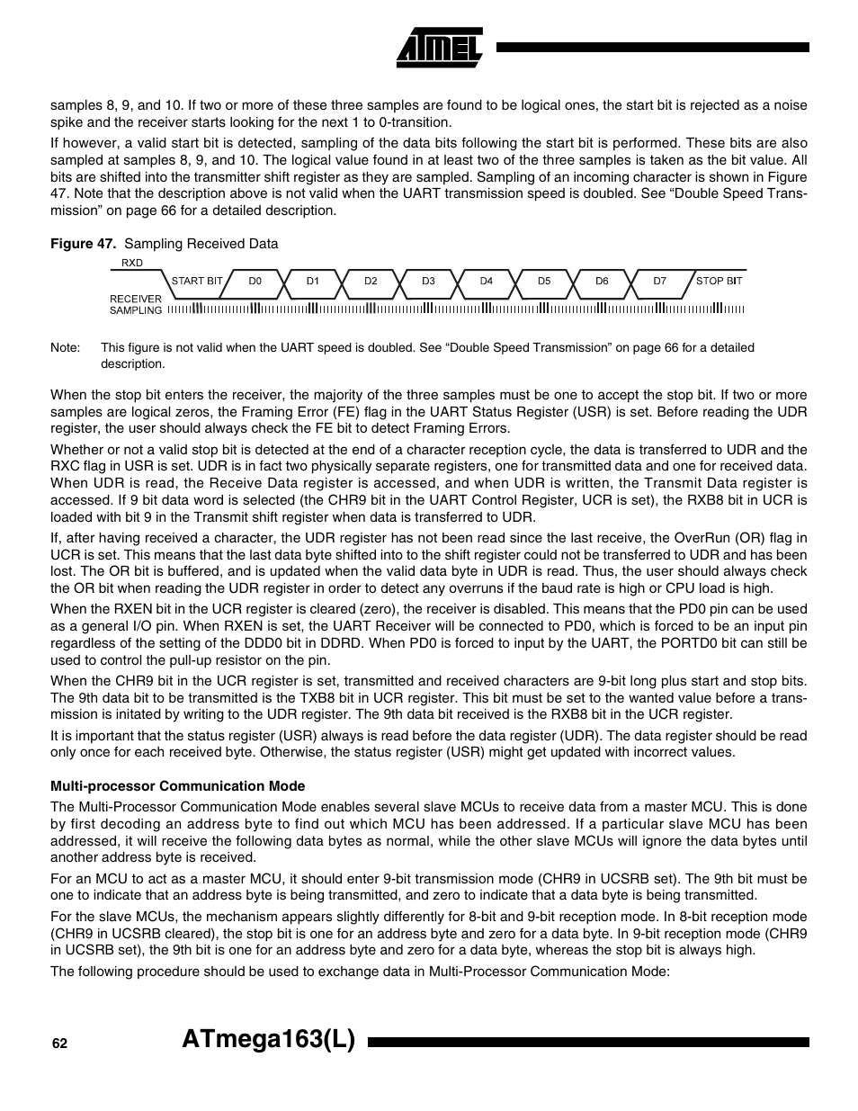 Multi-processor communication mode, Atmega163(l) | Rainbow Electronics ATmega163L User Manual | Page 62 / 156