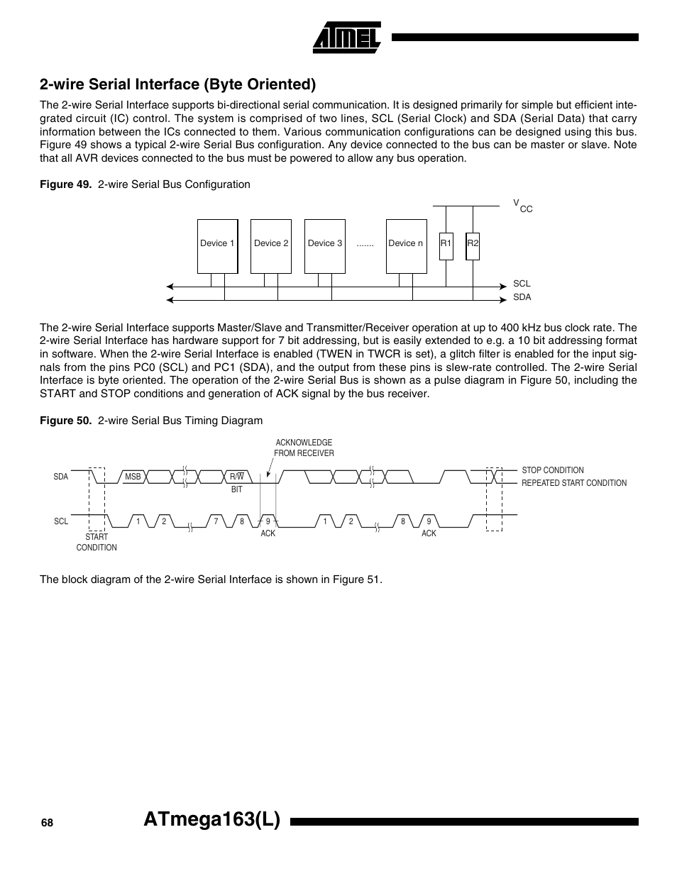 Wire serial interface (byte oriented), Atmega163(l) | Rainbow Electronics ATmega163L User Manual | Page 68 / 156