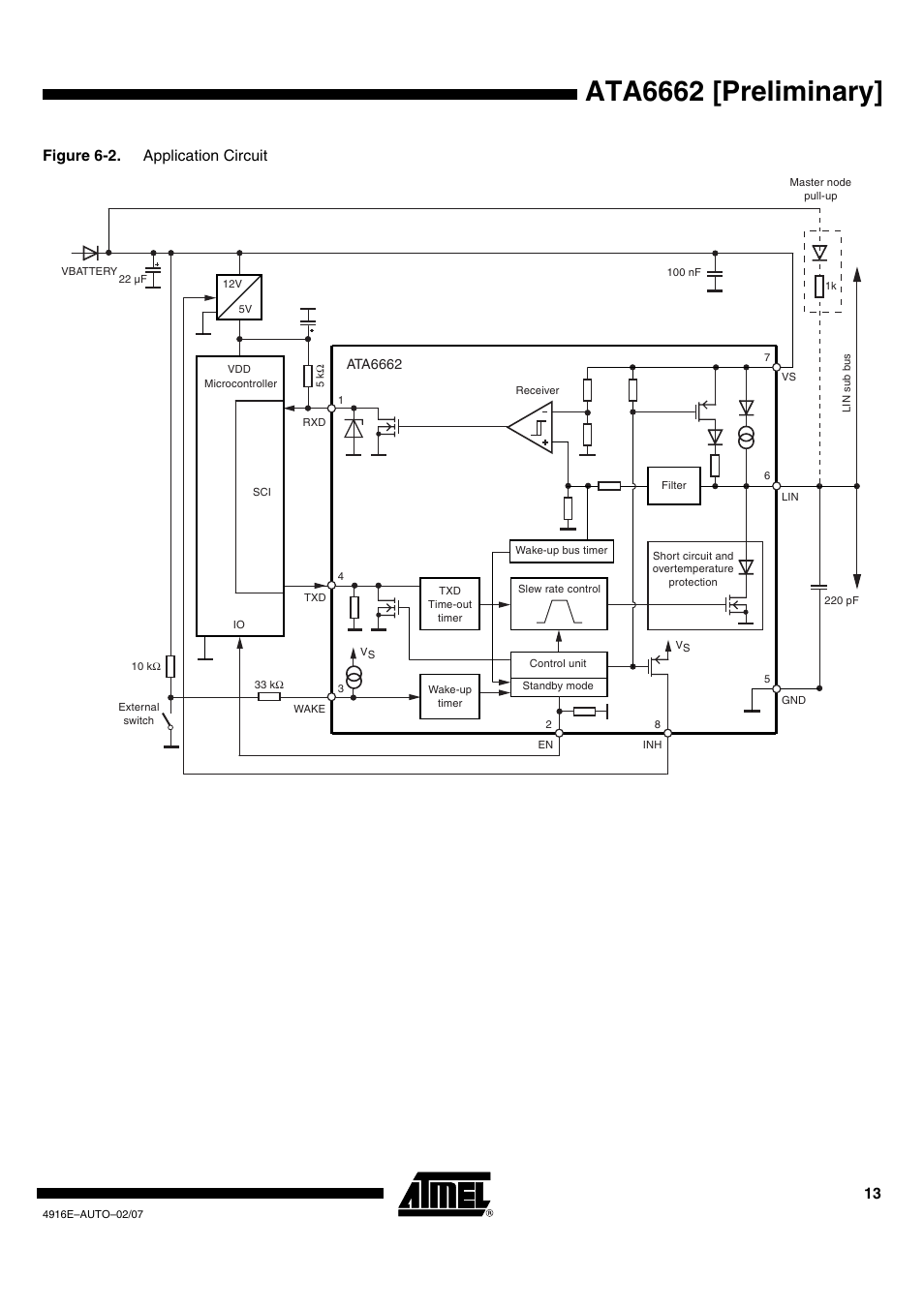 Ata6662 [preliminary, Figure 6-2. application circuit | Rainbow Electronics ATA6662 User Manual | Page 13 / 16
