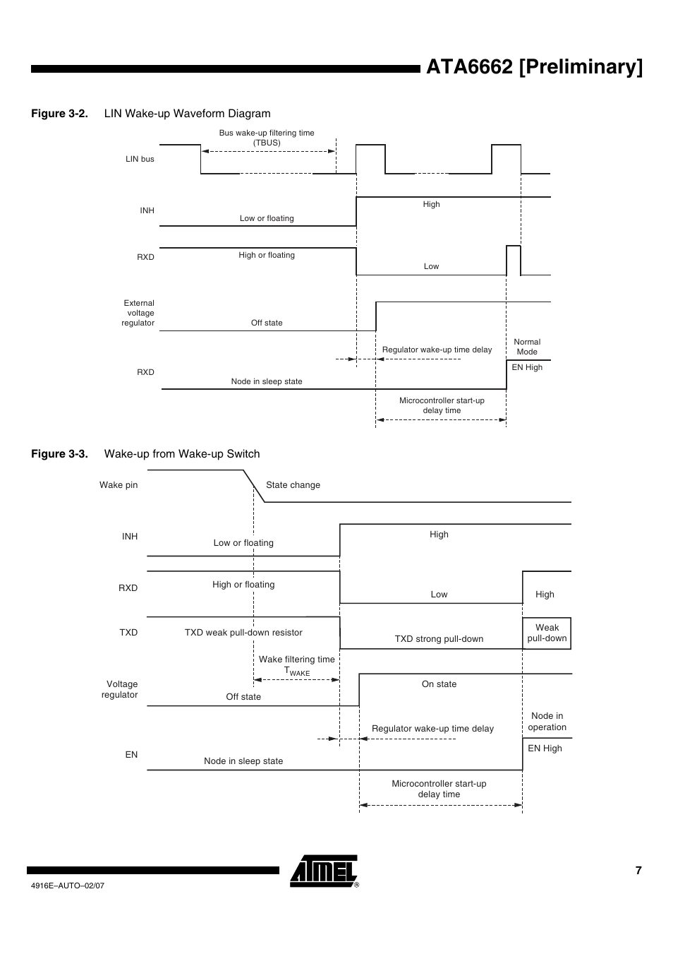 Show details of wake, Figure 3-2 on, Ata6662 [preliminary | Rainbow Electronics ATA6662 User Manual | Page 7 / 16