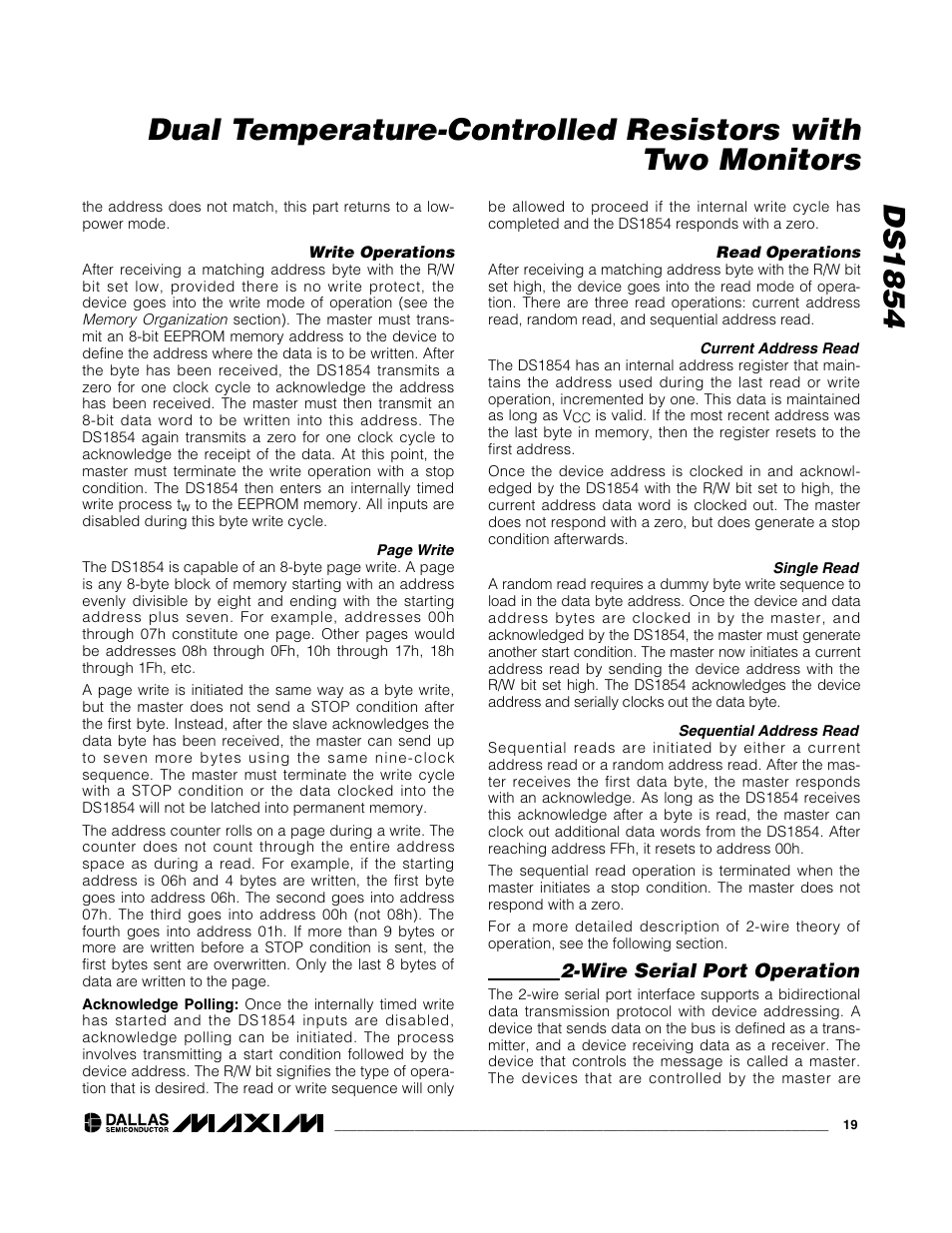 Wire serial port operation | Rainbow Electronics DS1854 User Manual | Page 19 / 22