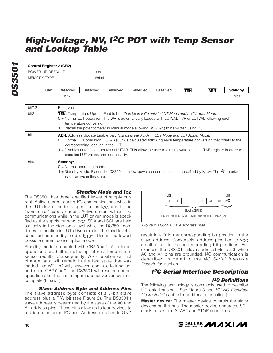 Ds3501 high-voltage, nv, i, C pot with temp sensor and lookup table, C serial interface description | Rainbow Electronics DS3501 User Manual | Page 10 / 14