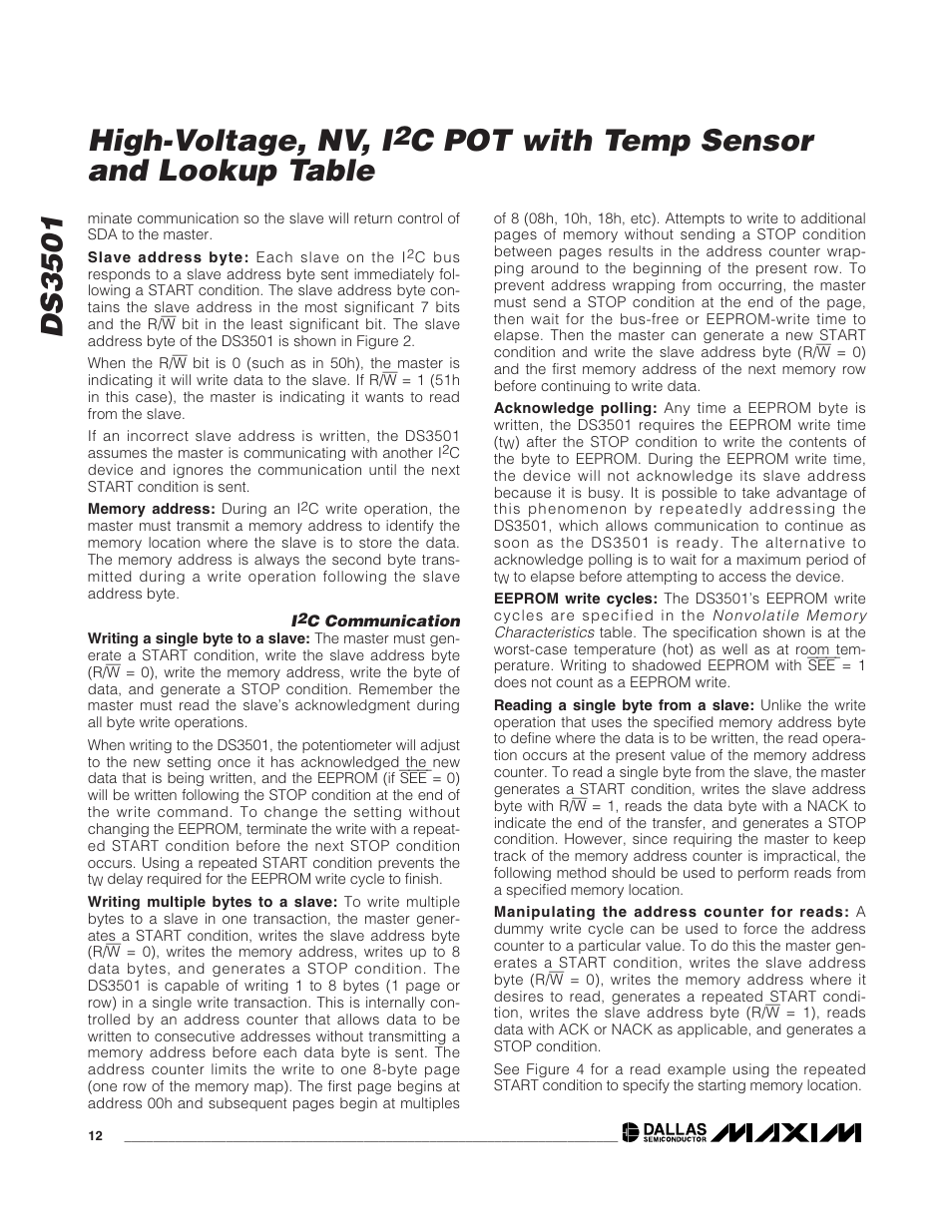Ds3501 high-voltage, nv, i, C pot with temp sensor and lookup table | Rainbow Electronics DS3501 User Manual | Page 12 / 14