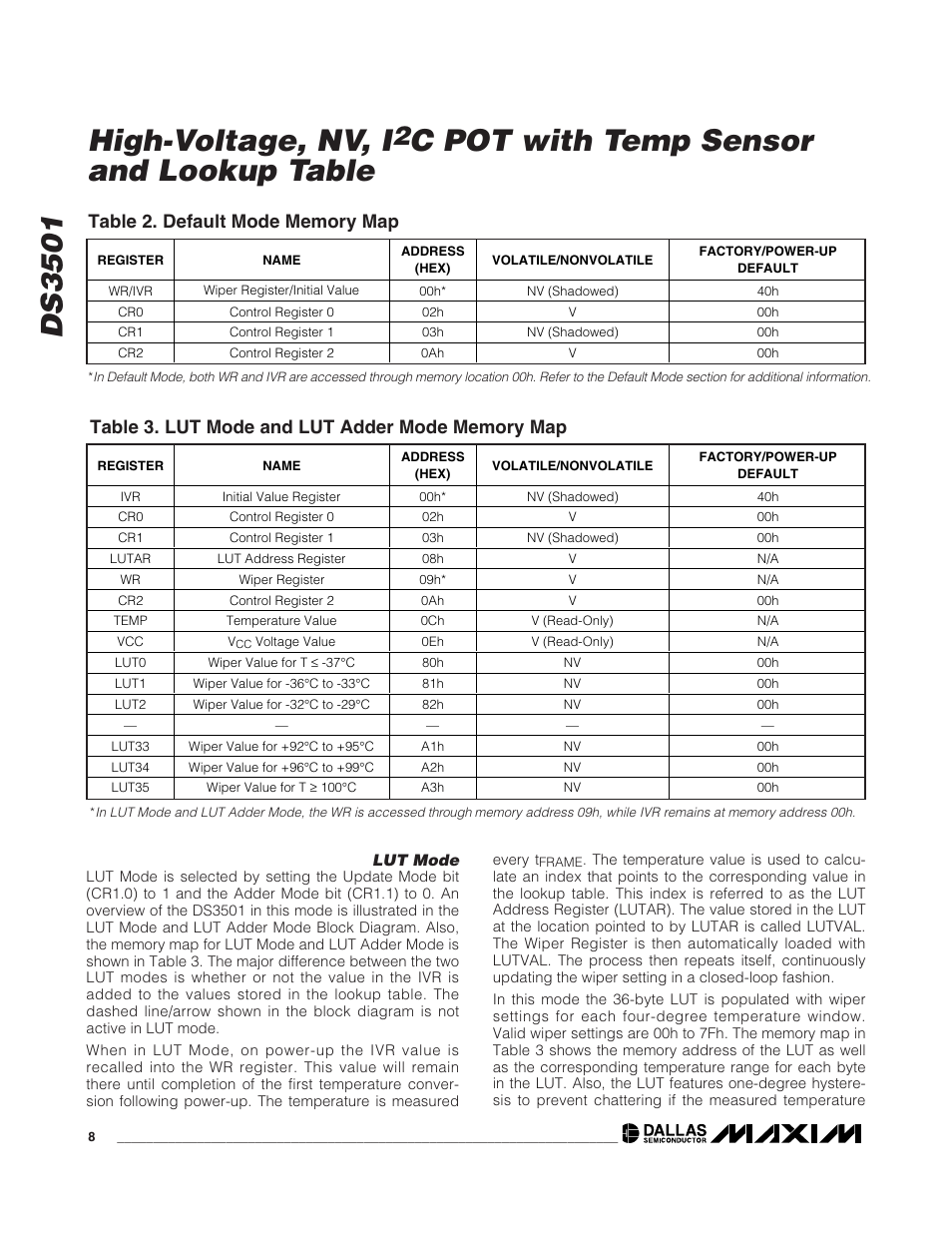 Ds3501 high-voltage, nv, i, C pot with temp sensor and lookup table | Rainbow Electronics DS3501 User Manual | Page 8 / 14