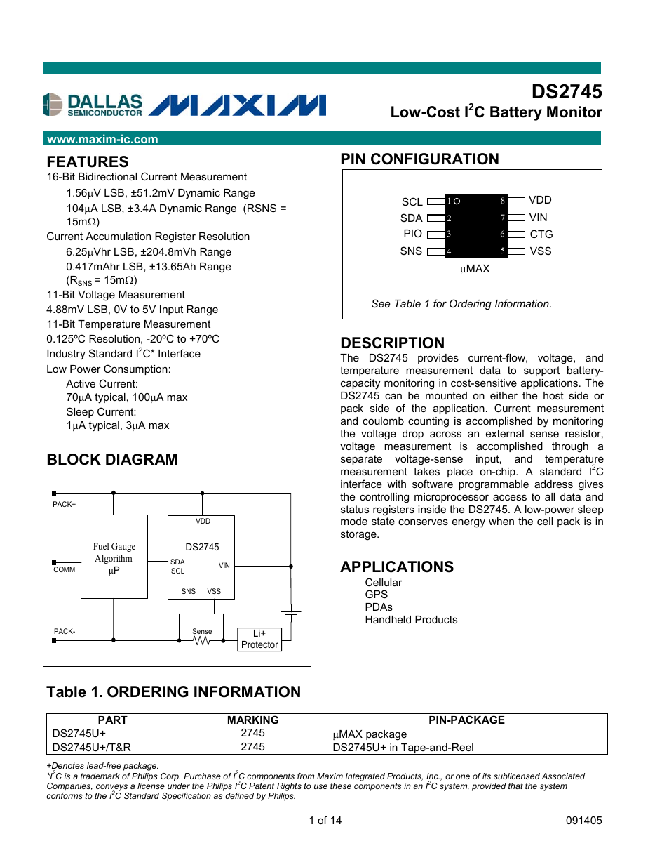 Rainbow Electronics DS2745 User Manual | 14 pages