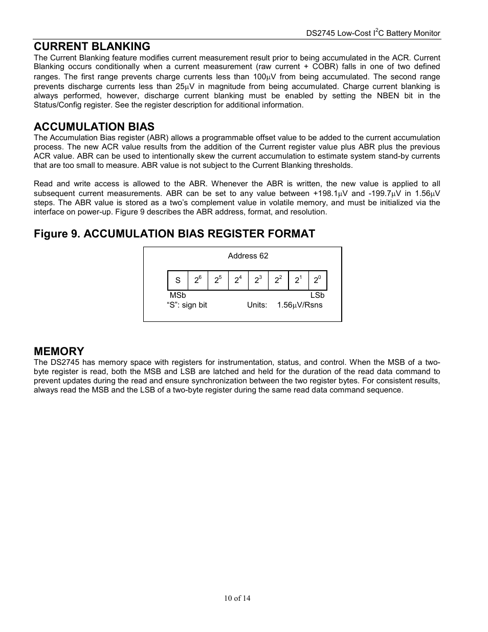 Current blanking, Accumulation bias, Figure 9. accumulation bias register format | Rainbow Electronics DS2745 User Manual | Page 10 / 14