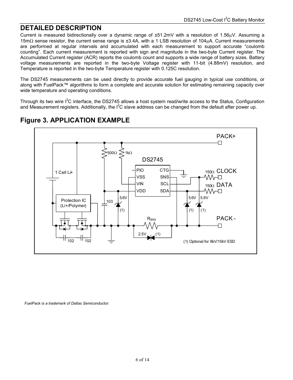 Detailed description, Figure 3. application example, Ds2745 | Pack+ data pack, Clock | Rainbow Electronics DS2745 User Manual | Page 6 / 14