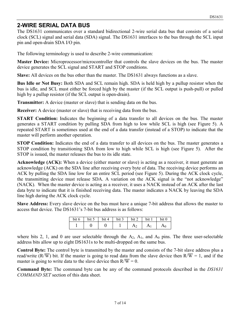 Wire serial data bus | Rainbow Electronics DS1631 User Manual | Page 7 / 14