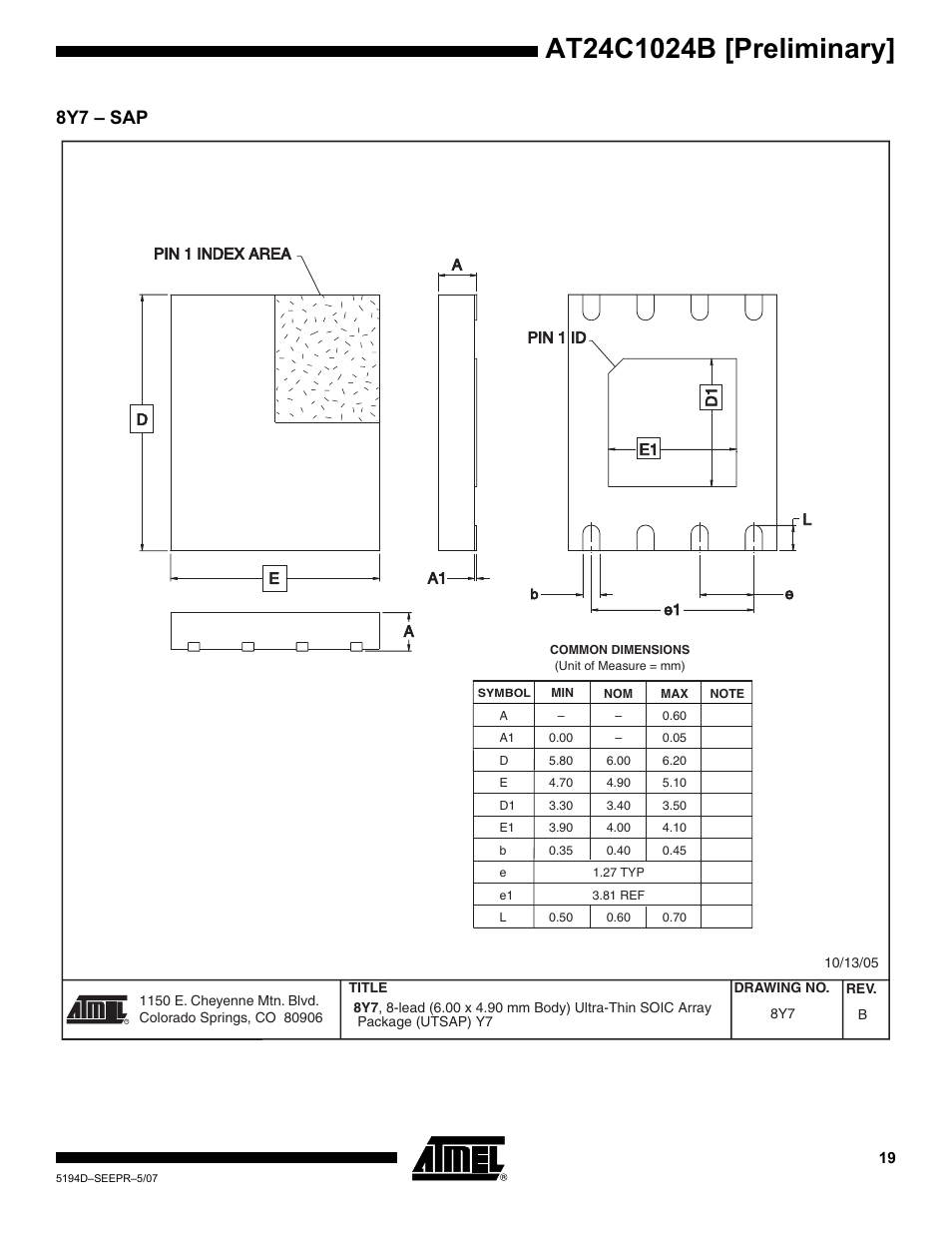 8y7 - sap, 8y7 – sap | Rainbow Electronics AT24C1024B User Manual | Page 19 / 21